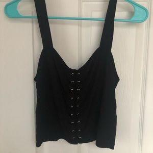 Slightly cropped black lace tank